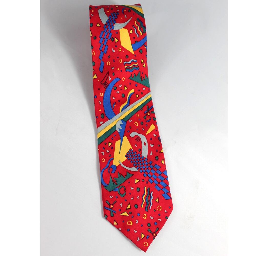 Guggenheim Museum Modern Art to wear abstract Men's tie Red colorful funky SILK